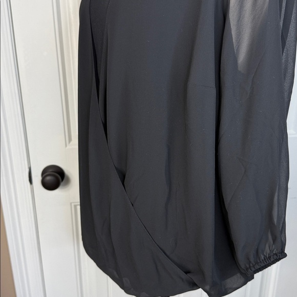 JM Collection Black Sheer Faux Wrap Overlay Blouse Sz L - Picture 3 of 10